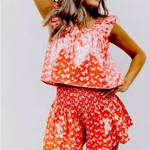 Queen of sparkles adorable smocked butterfly set tank and shorts medium orange